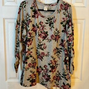 Terra & Sky Floral Long Sleeve Top - Gray and Pink